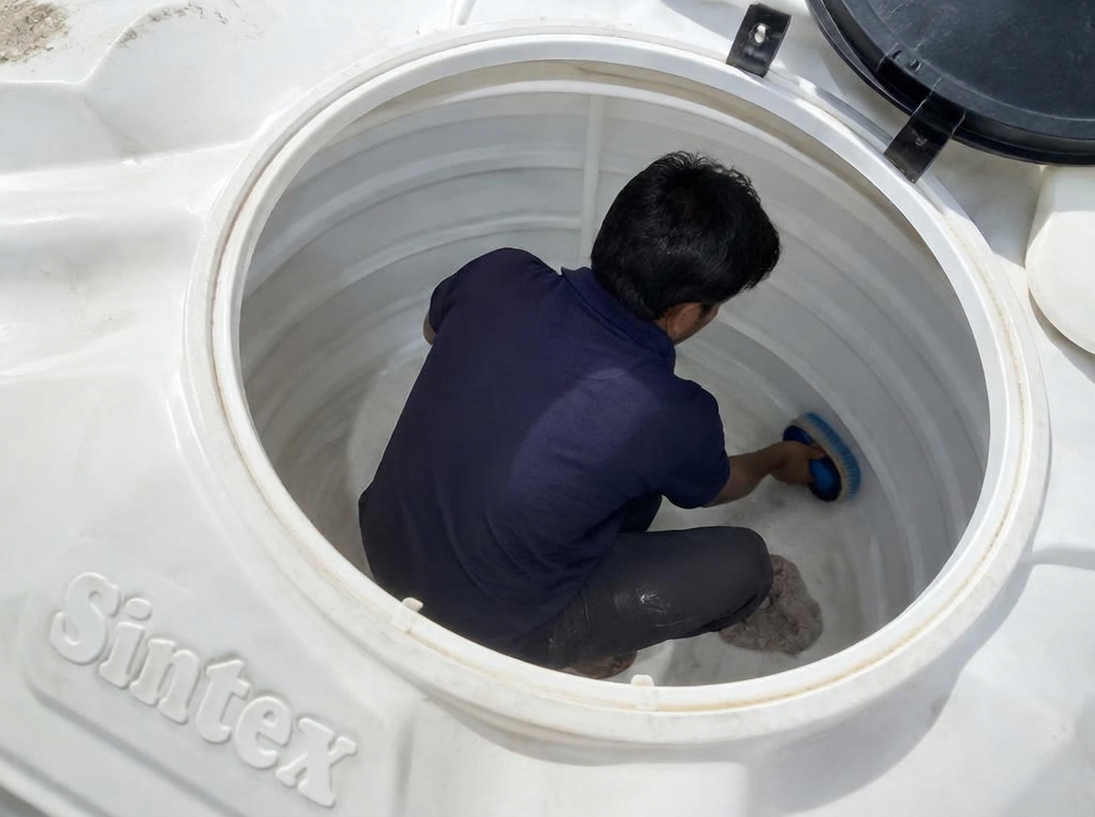 Cleaning inside a Sintex overhead tank